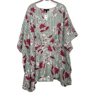 Lane Bryant Floral Sheer Mint Green Tunic Swim Cover Up NWT size 26/28